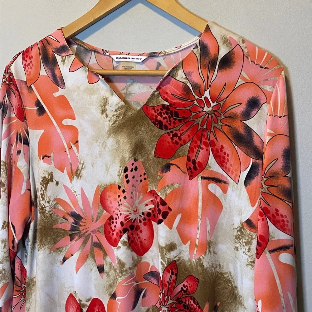 Allison Daley Blouse Bundle of 2 Womens Medium Floral Multicolor 3/4 Sleeve Tops - Picture 12 of 17